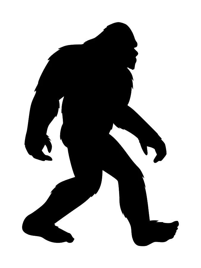 Silhouette of Big Foot walking to the right.