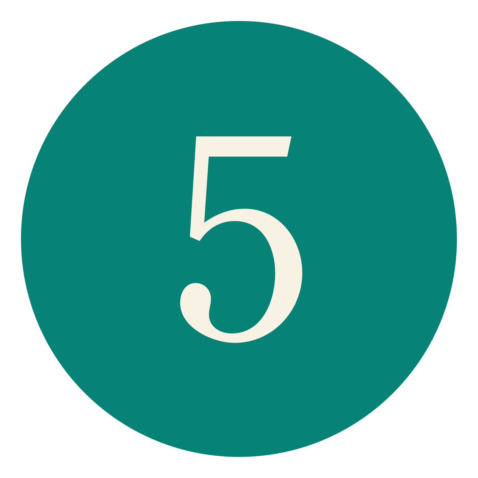 A teal circle with the white number 5 in the center.