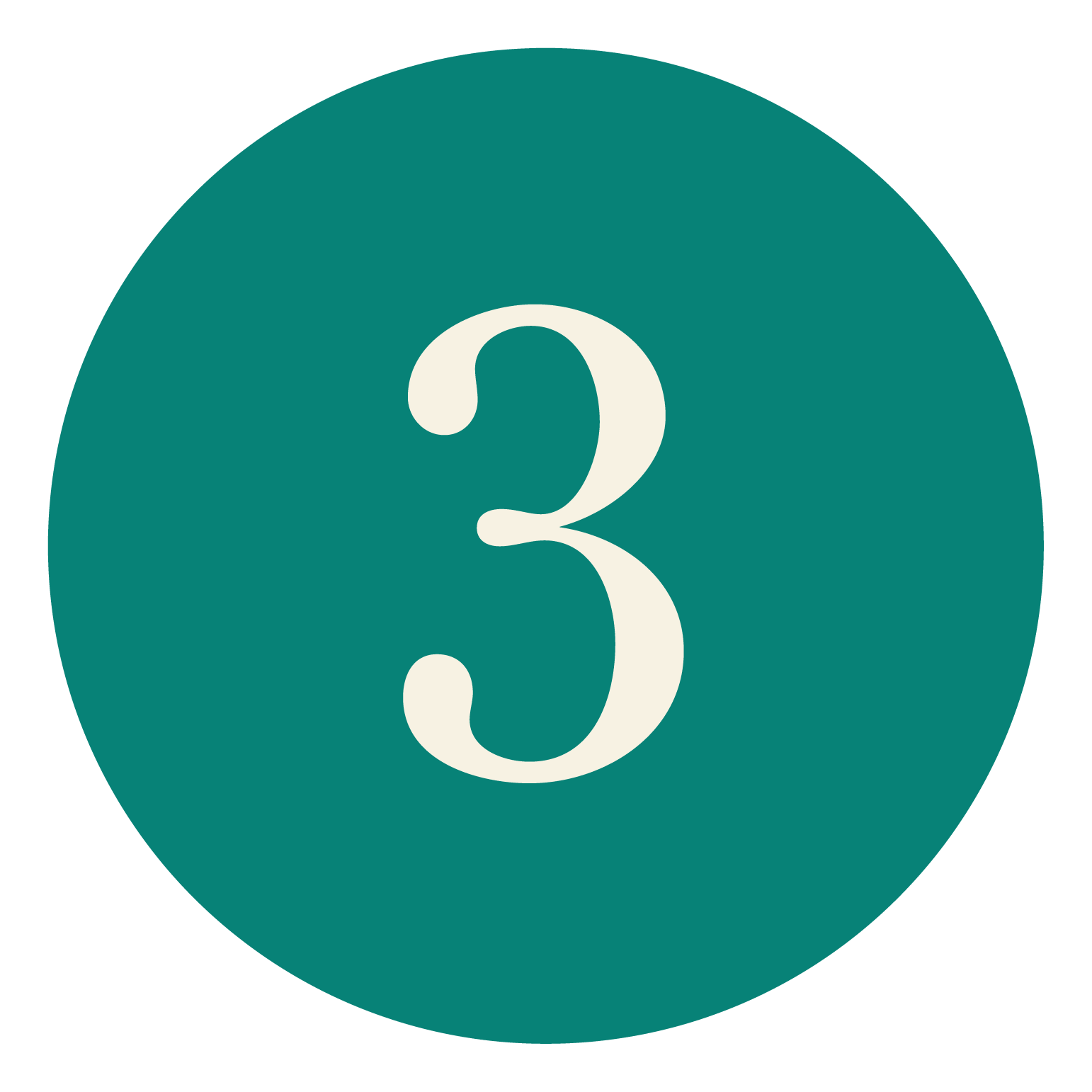 Number three sign with a teal background and white numeral three in the center.