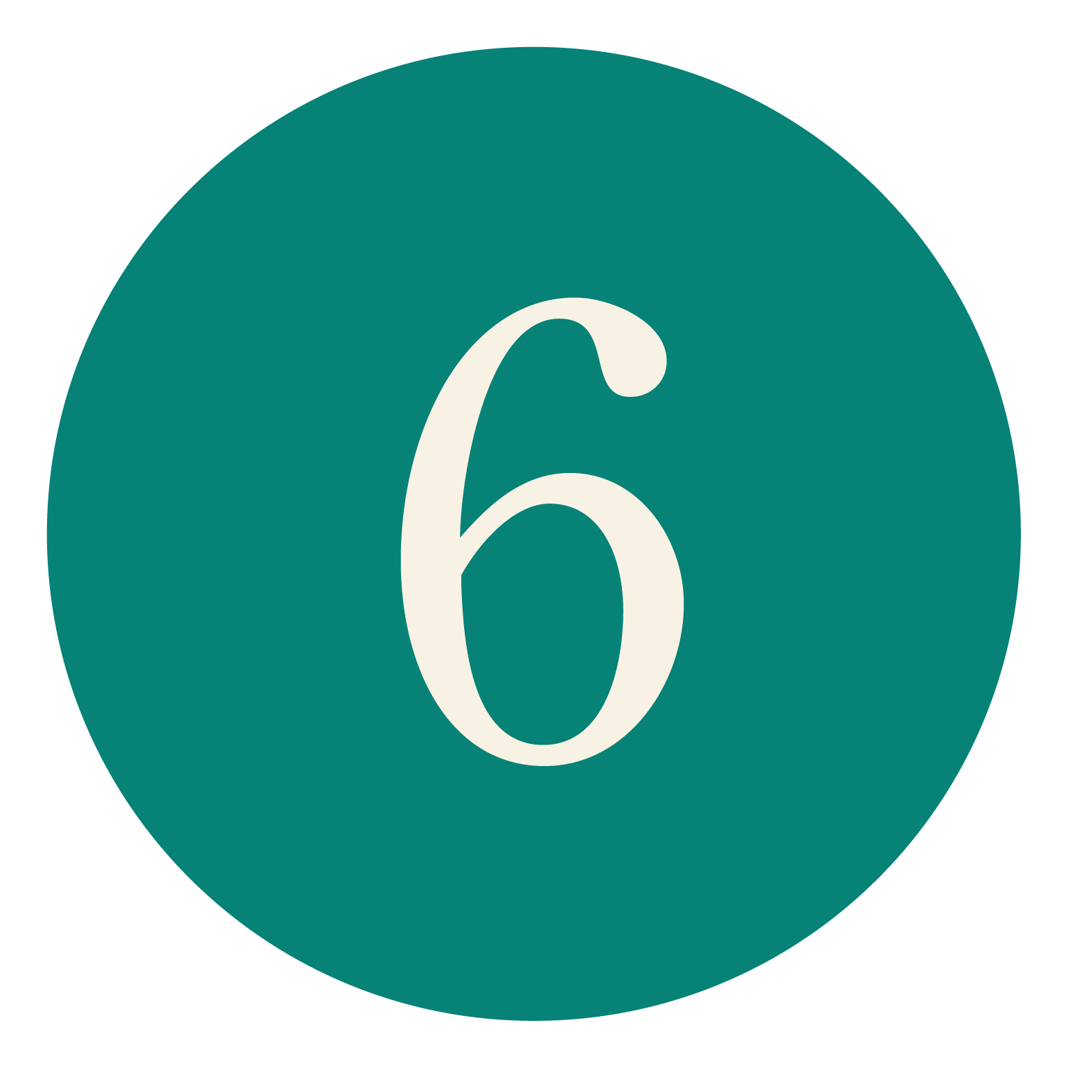 Number 6 displayed inside a teal circle.