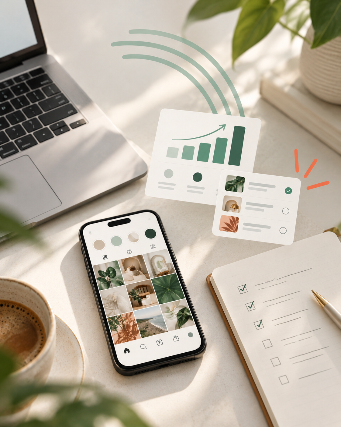 Social media management tools and content planning — laptop, scheduling and analytics for small business Bundaberg and Sunshine Coast