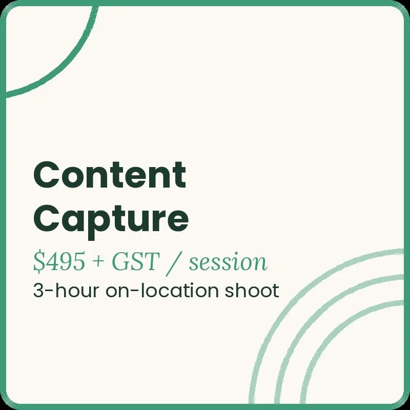 Content capture photography session add-on — social media content creation Bundaberg and Sunshine Coast