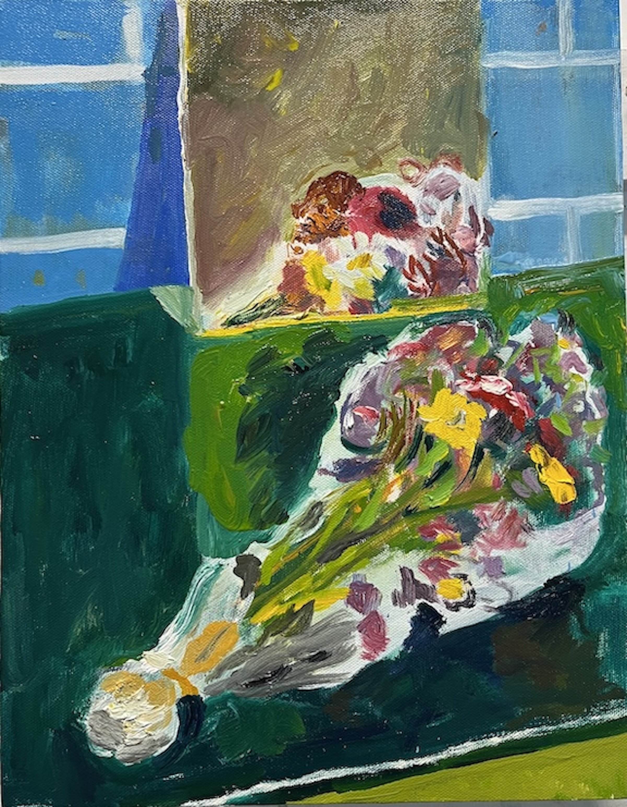 Bouquet and Mirror, 14 x 11", Oil on 
Canvas,2026 