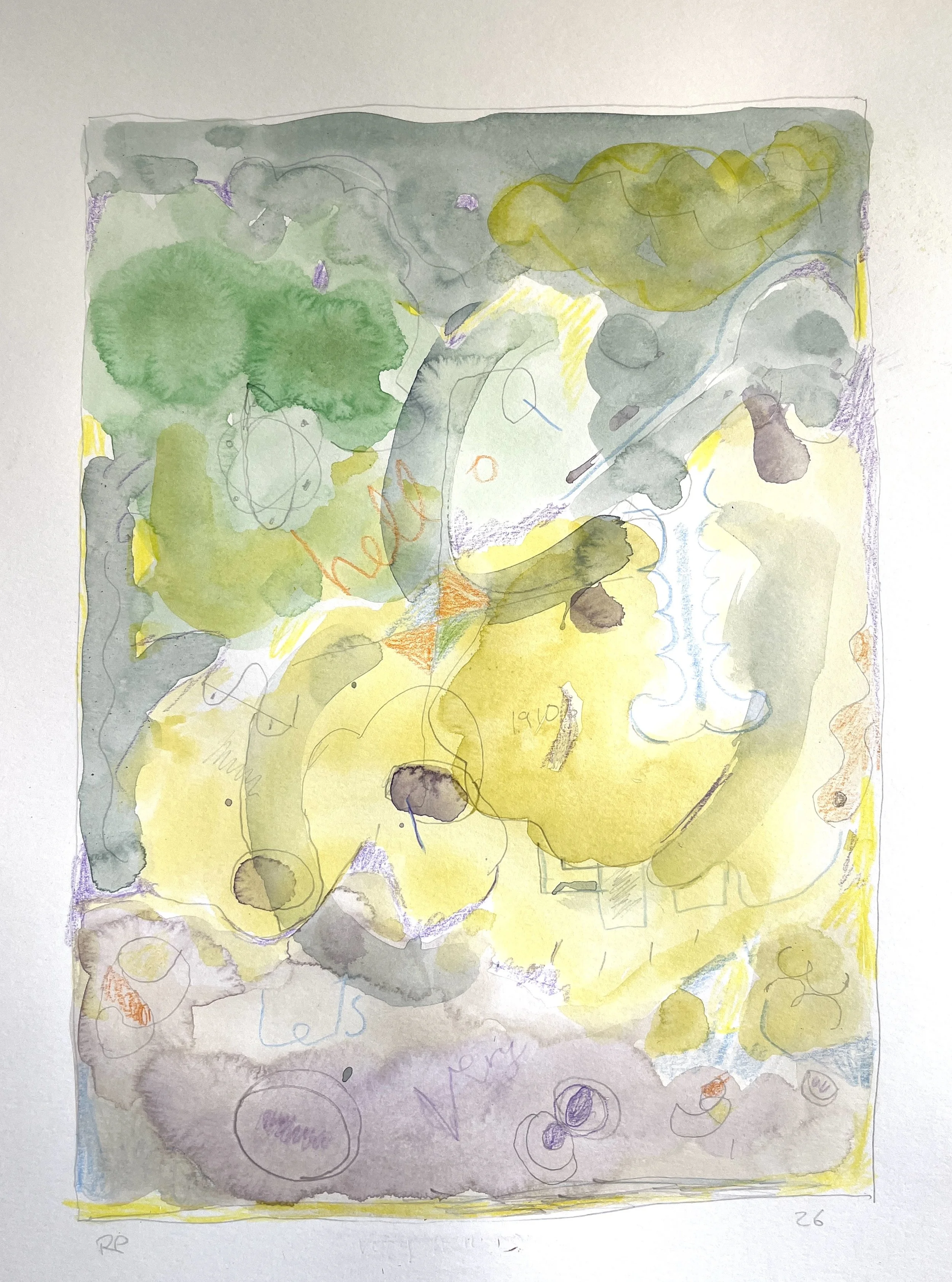 Hello #2, 11 x 8" Watercolor and Graphite,  2026