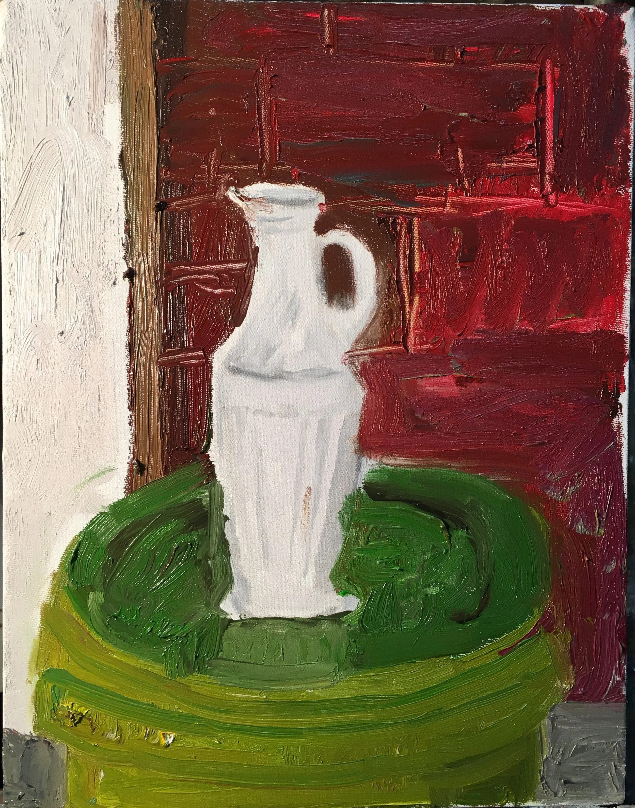 Small Vessel on a Green Bucket, 12 x 9", o/c, 2023