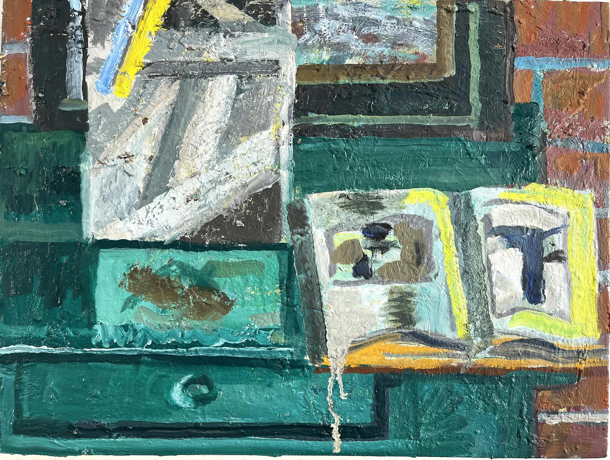 Two Mirrows, Two Books, 12 x 16, o/c, 2025