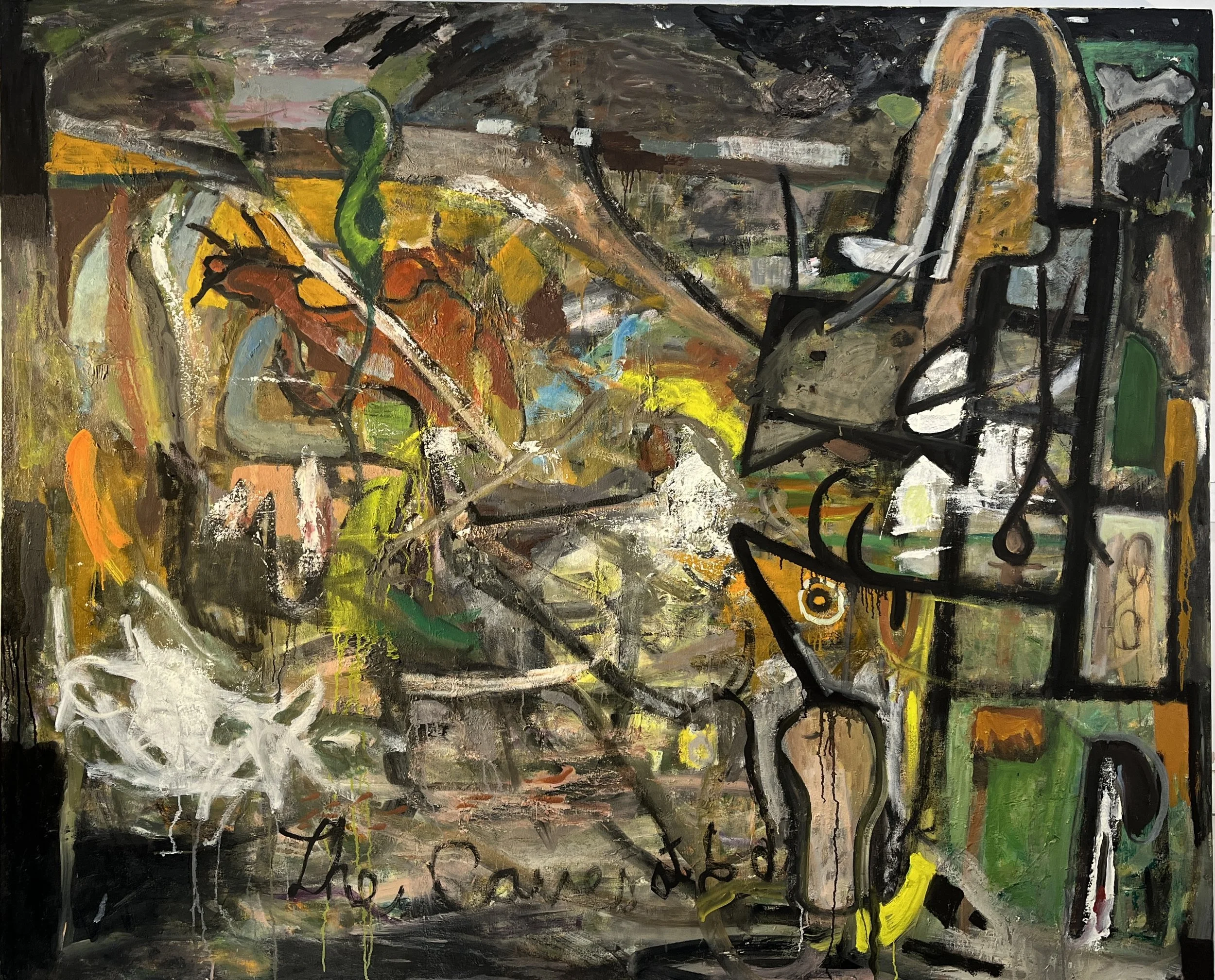 Picasso Visits Lascaux, 60 x 72", o/c, 2024-26