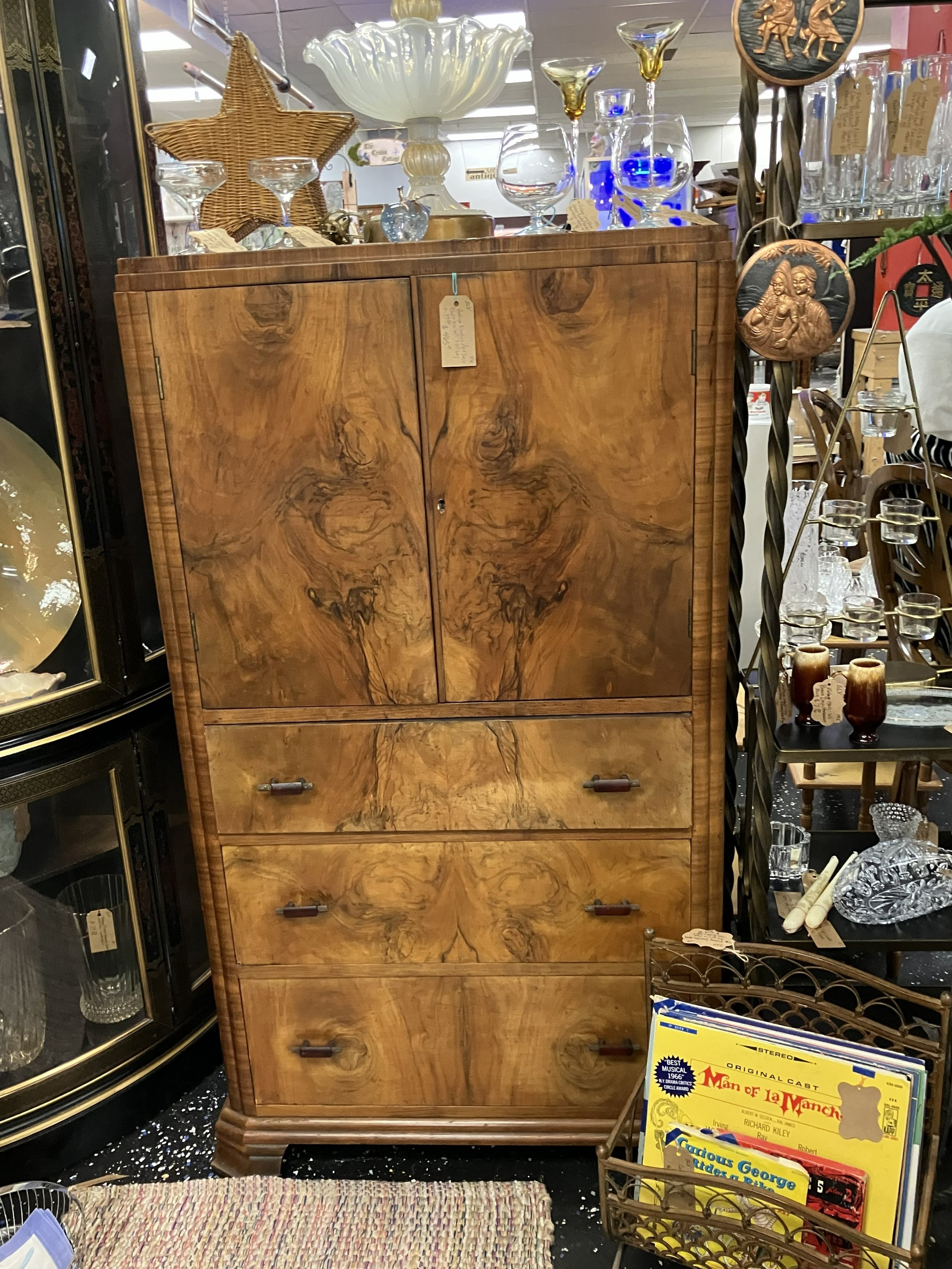 English Art Deco Burr Walnut Tall Boy