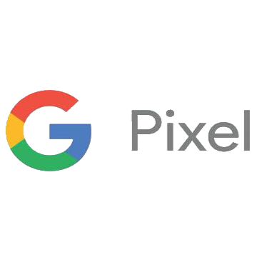 Google Pixel logo with multicolored G and the word Pixel in gray