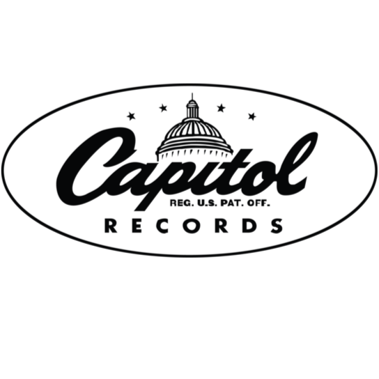 Black and white Capitol Records logo with a dome and stars, and the text 'Capitol Records'.