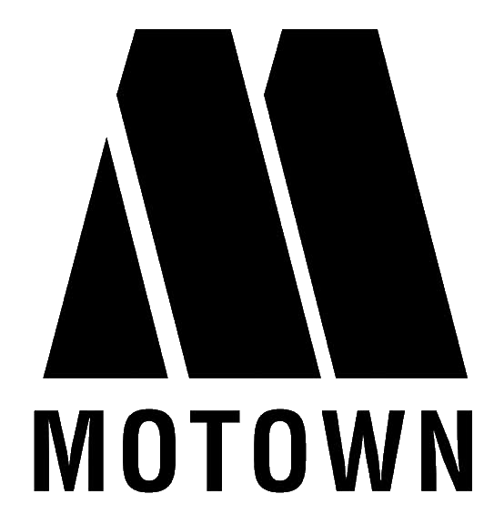 Black and white graphic design with three vertical stylized 'M' shapes and the word 'MOTOWN' underneath.