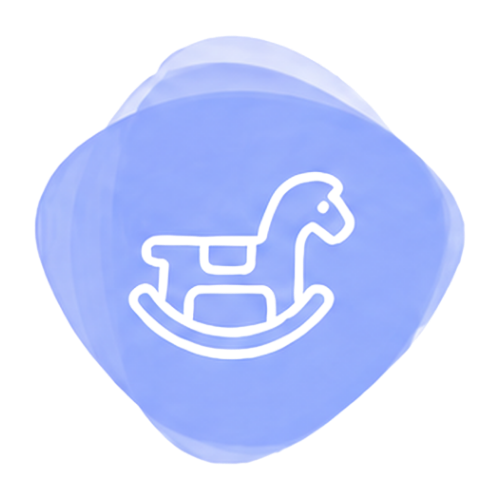 Blue ice cube with a carved outline of a rocking horse.