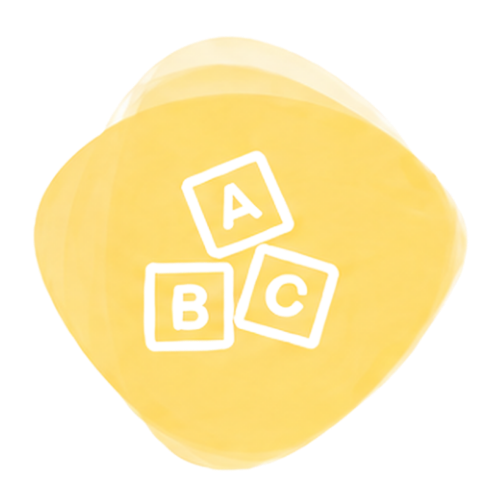 Yellow watercolor background with white ABC blocks in the center.