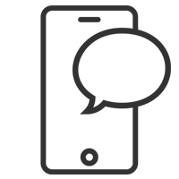 Outline of a smartphone with a speech bubble on the screen.