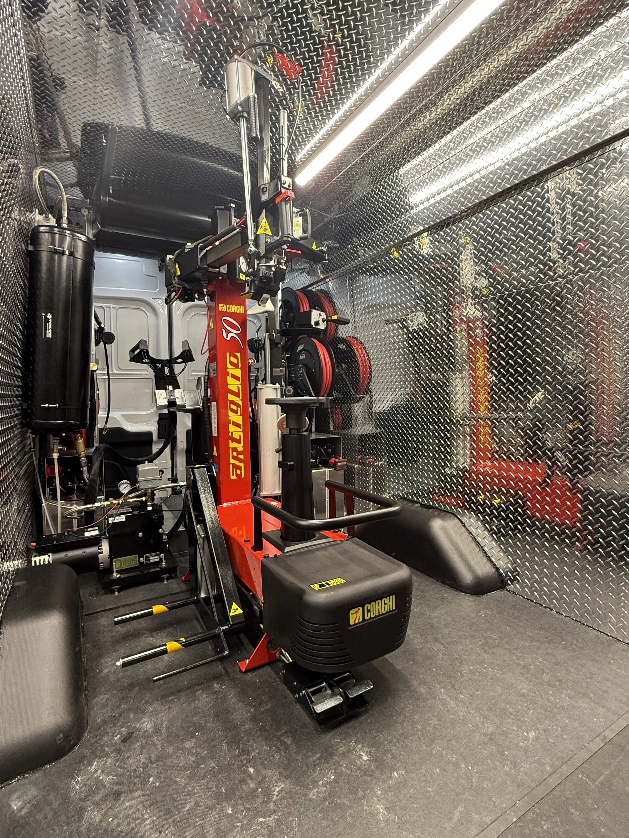 a mobile tire change van setup ready to do tire swap and balance