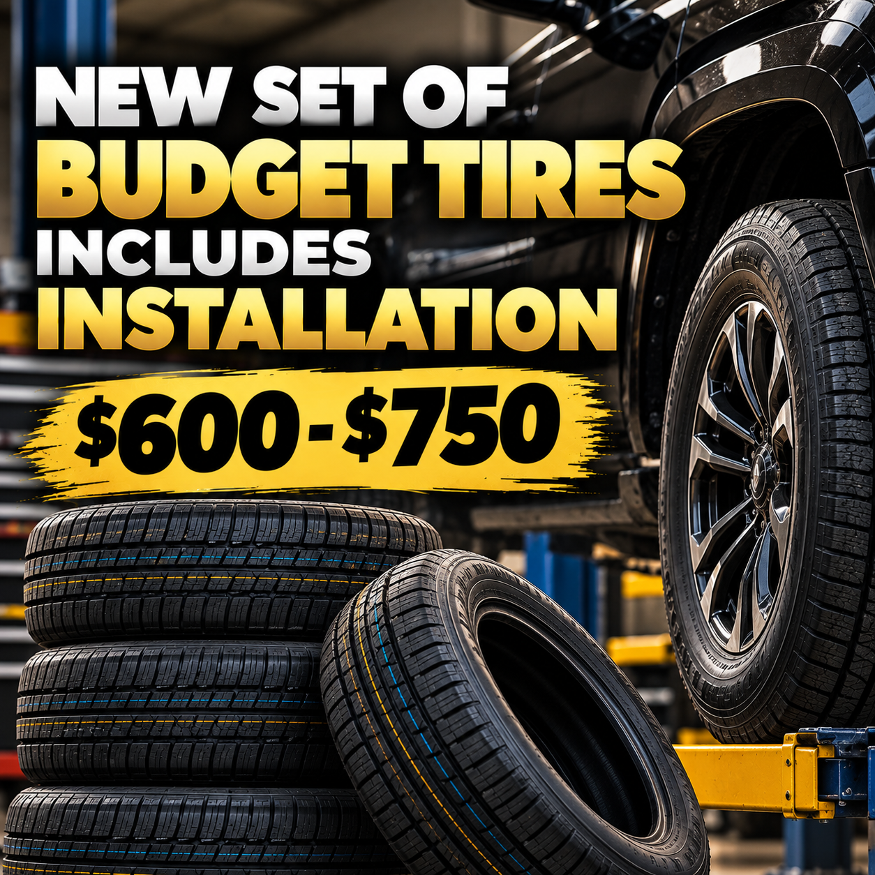 New Set of Budget Tires includes installation: $600-$750