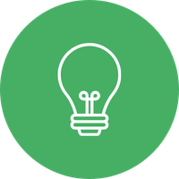 Light bulb icon on a green circular background.