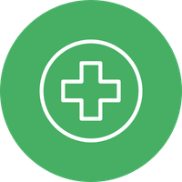 Green circle with white medical cross symbol inside