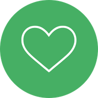 White heart icon inside a green circular background.