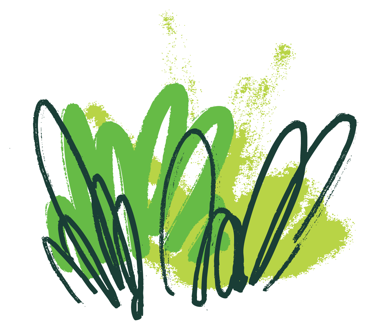 Illustration of green grass with a splash of yellow and black on a black background.