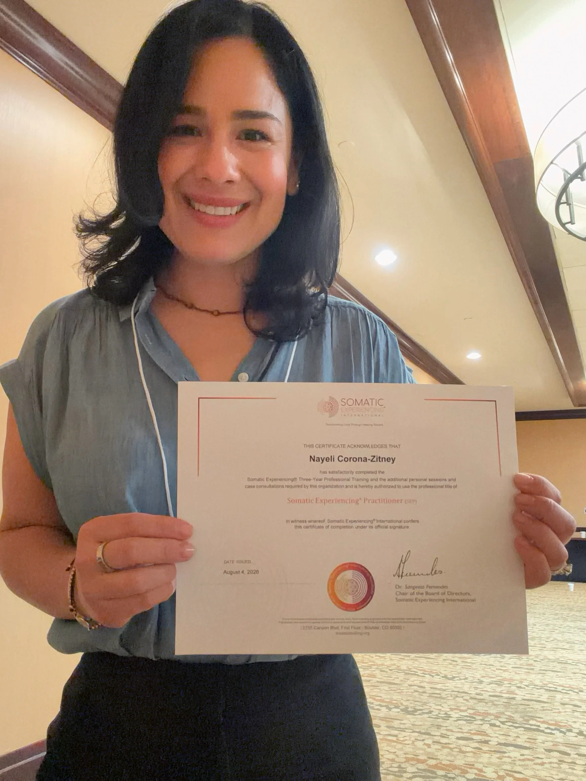 Today I celebrate becoming a Certified Somatic Experiencing&reg; Practitioner (SEP). 
Three years ago, I made the decision to begin this journey. Over the course of the program, I completed more than 220 hours of training along with over 35 hours of 