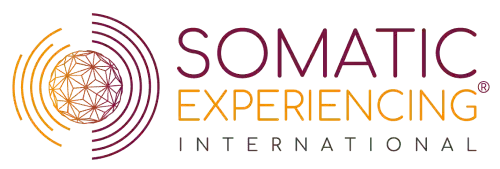 Somatic Experiencing logo with stylized swirl design and text in purple and orange