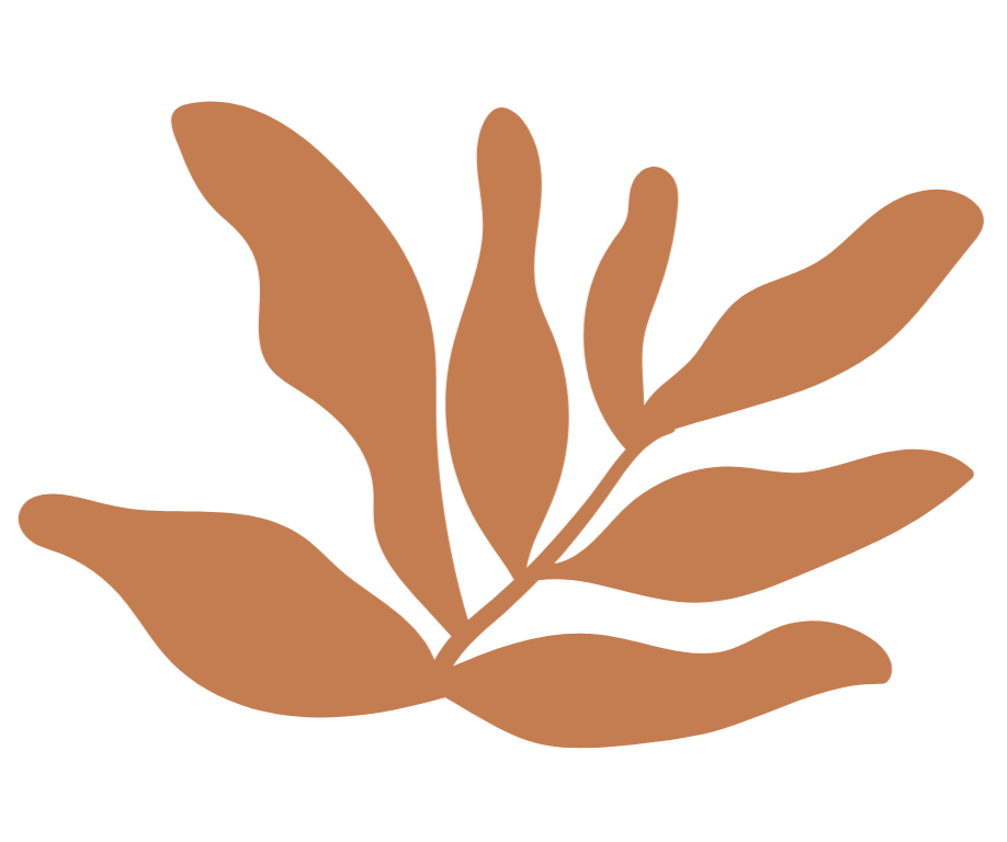 A graphic illustration of a brown leafy branch against a black background.