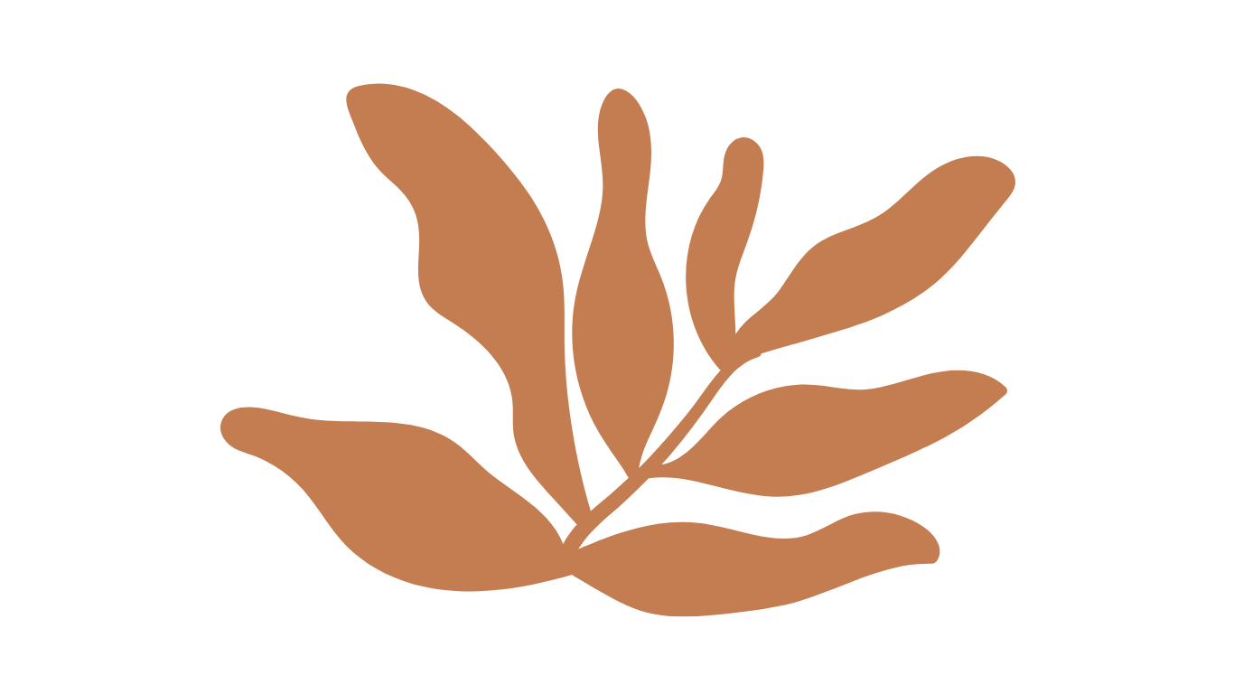 A stylized brown leaf branch graphic on a black background.