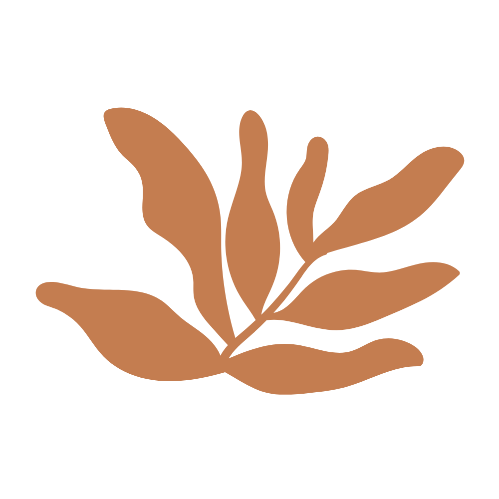 Stylized illustration of brown leaves on a black background.