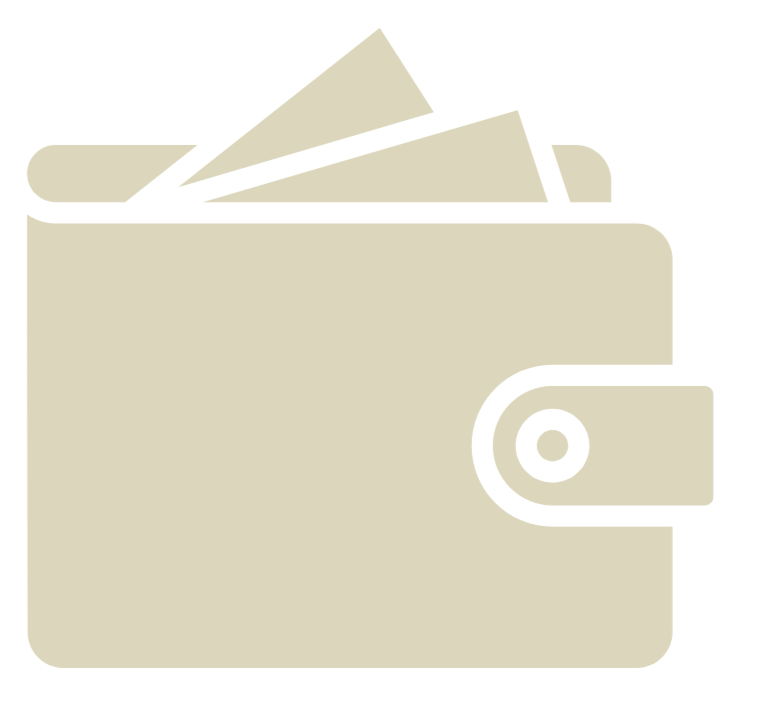 Icon of a closed wallet with paper bills sticking out of it.