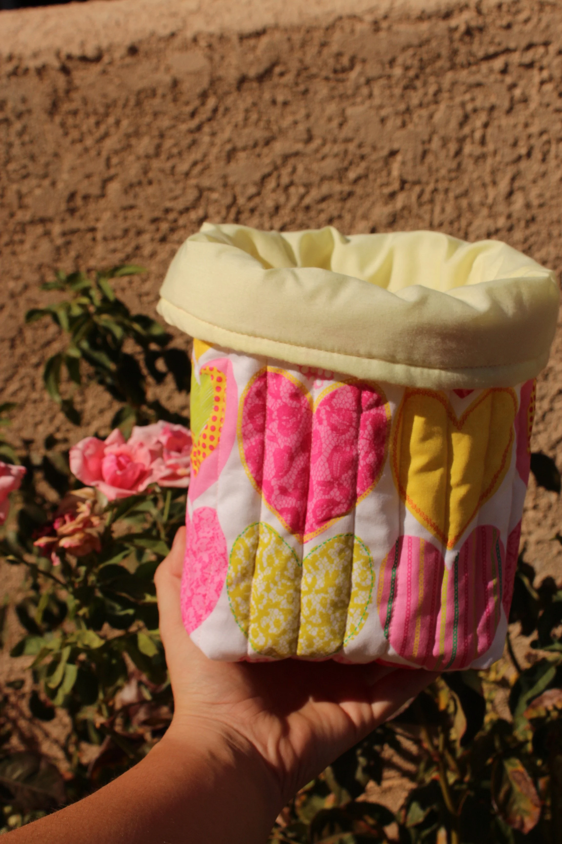 Large Quilted Pink Hearts Basket