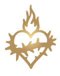 A stylized flame with a heart and spiked elements in a metallic gold color.