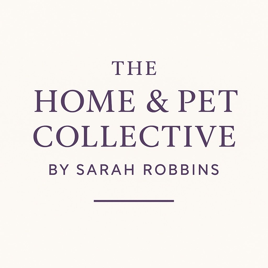 Book cover titled "The Home & Pet Collective" by Sarah Robbins on a cream background with purple text.