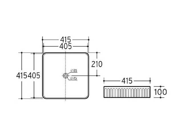 E-466 Fluted Square Countertop Basin - dimensions drawing