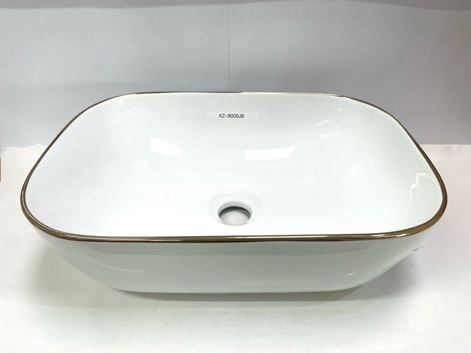 XZ-8009 Rectangular Countertop Basin, Gold Rim