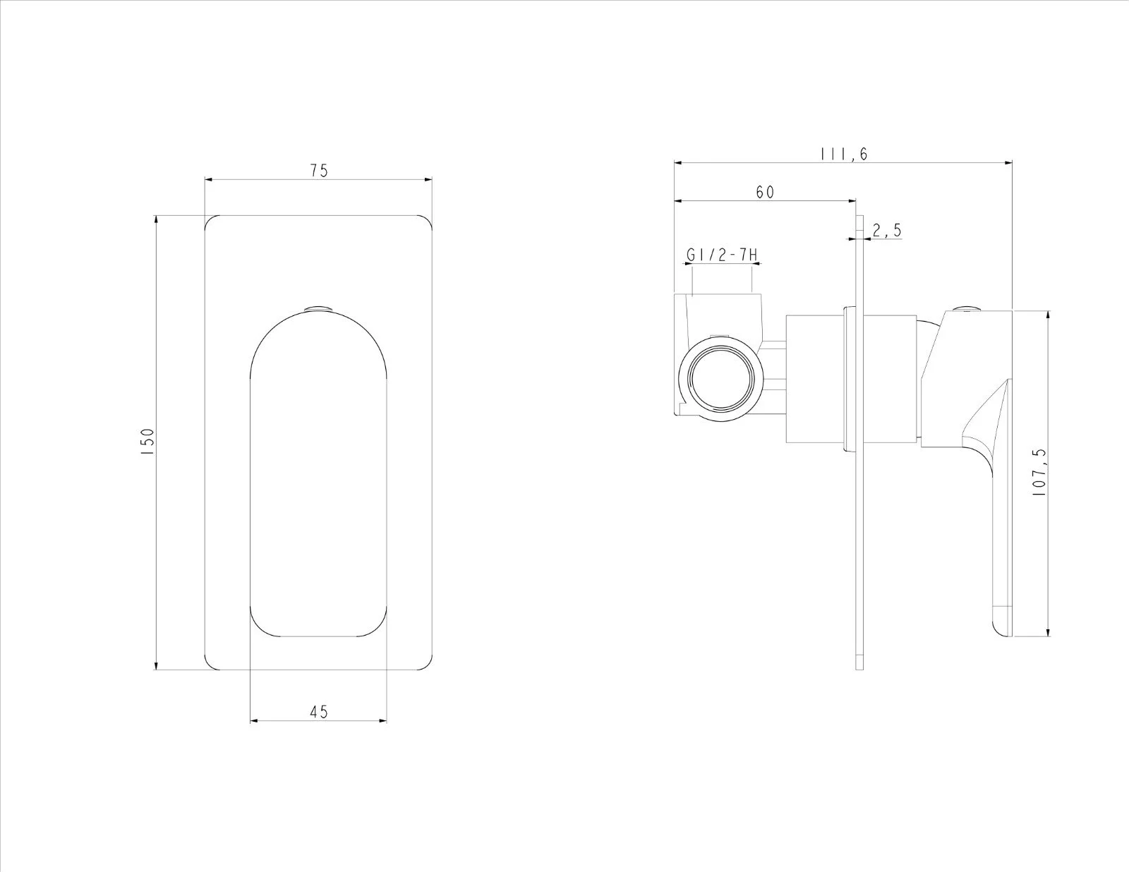 AE Wall Mixer - dimensions drawing