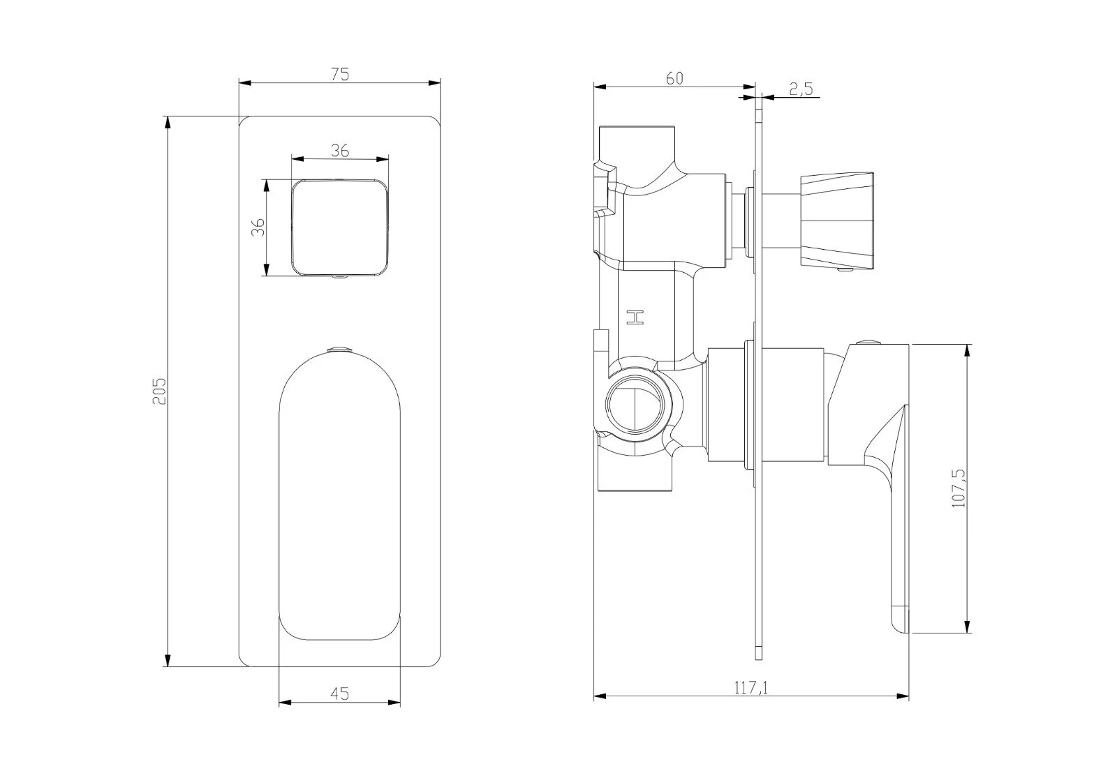 AE Wall Mixer - dimensions drawing