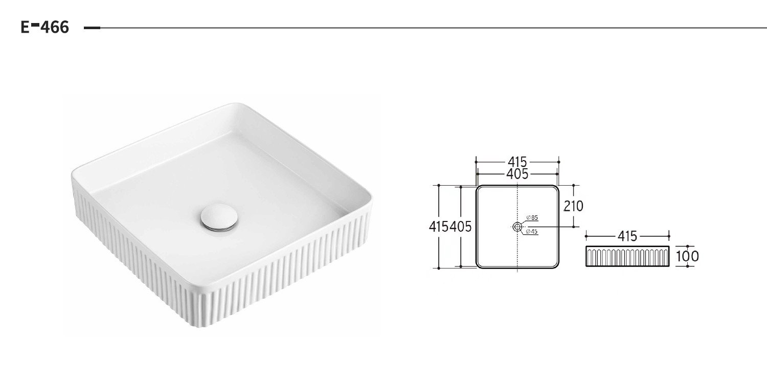 E-466 Fluted Square Countertop Basin - image 2