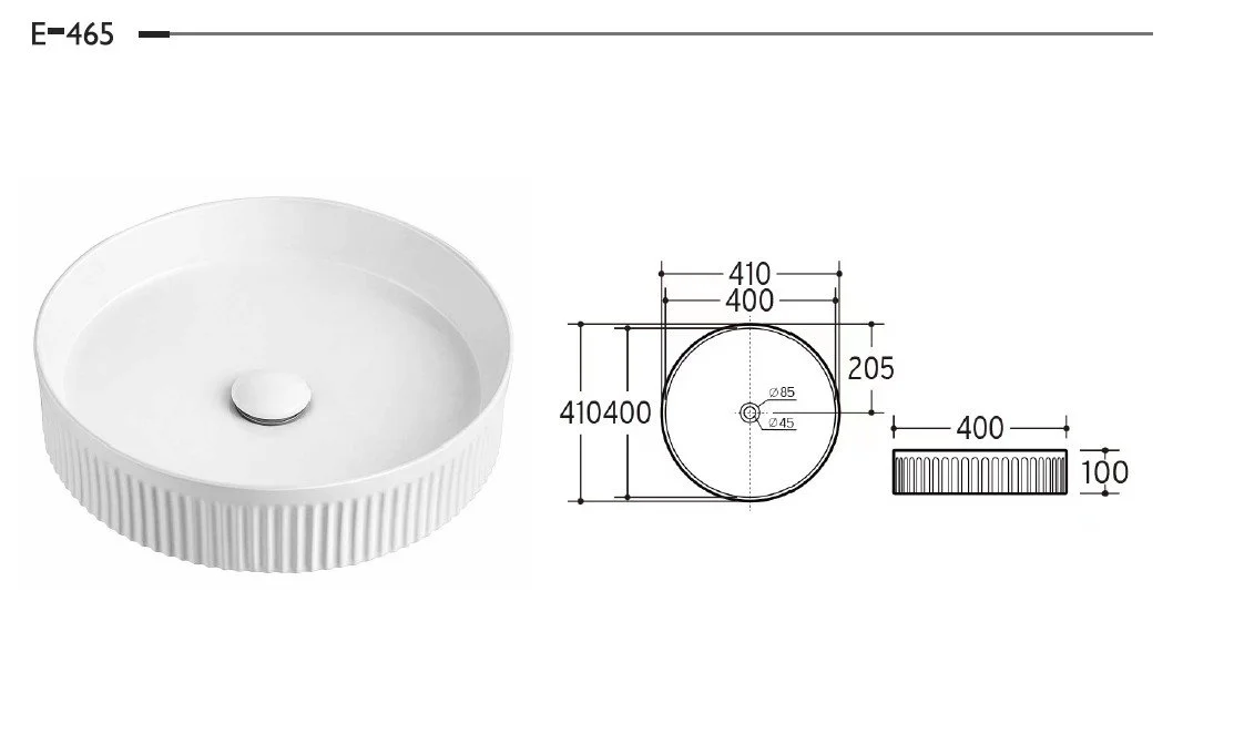 E-465 Fluted Round Countertop Basin 410mm - image 2