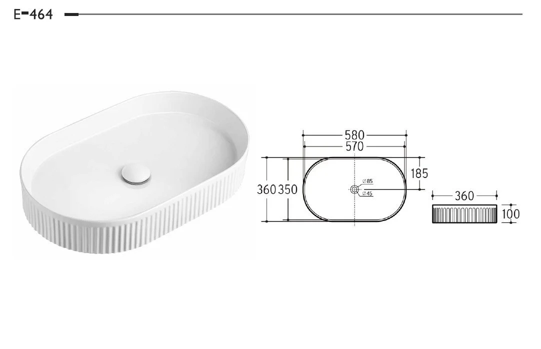 E-464 Fluted Oval Countertop Basin - image 2