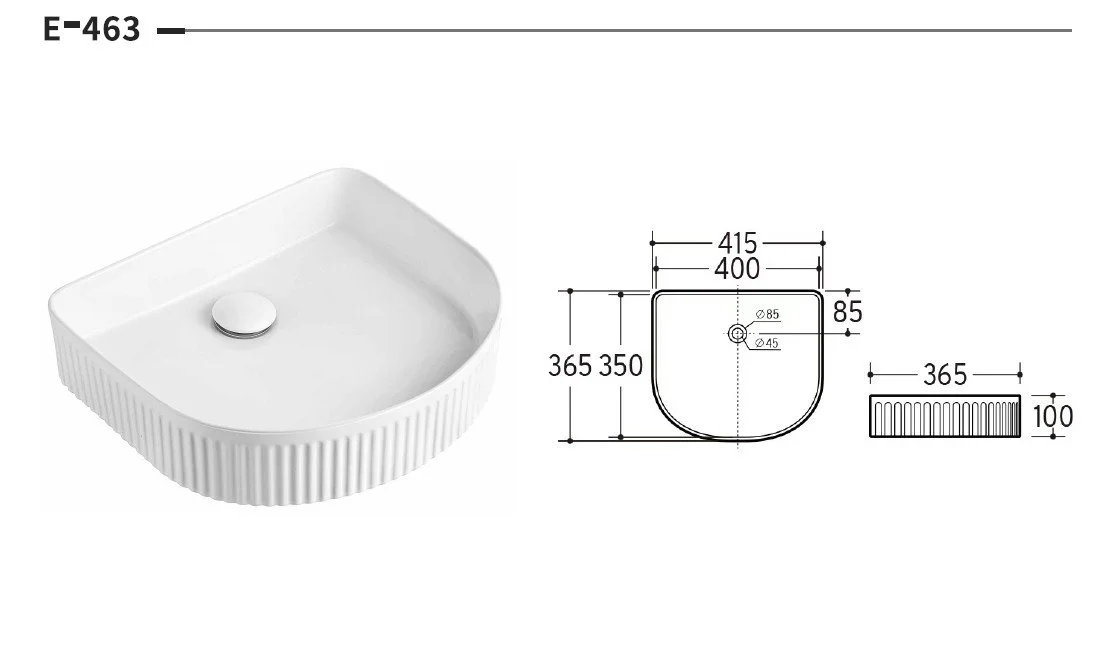 E-463 Fluted Half-Oval Countertop Basin - image 2