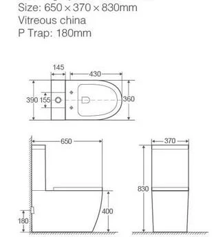 Cleanman CL12276 Rimless Back-to-Wall Toilet Suite - dimensions drawing