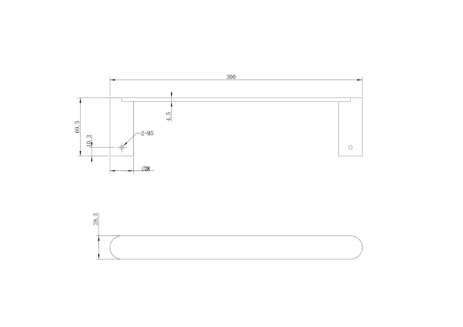 Gun Metal Series Hand Towel Rail - dimensions drawing