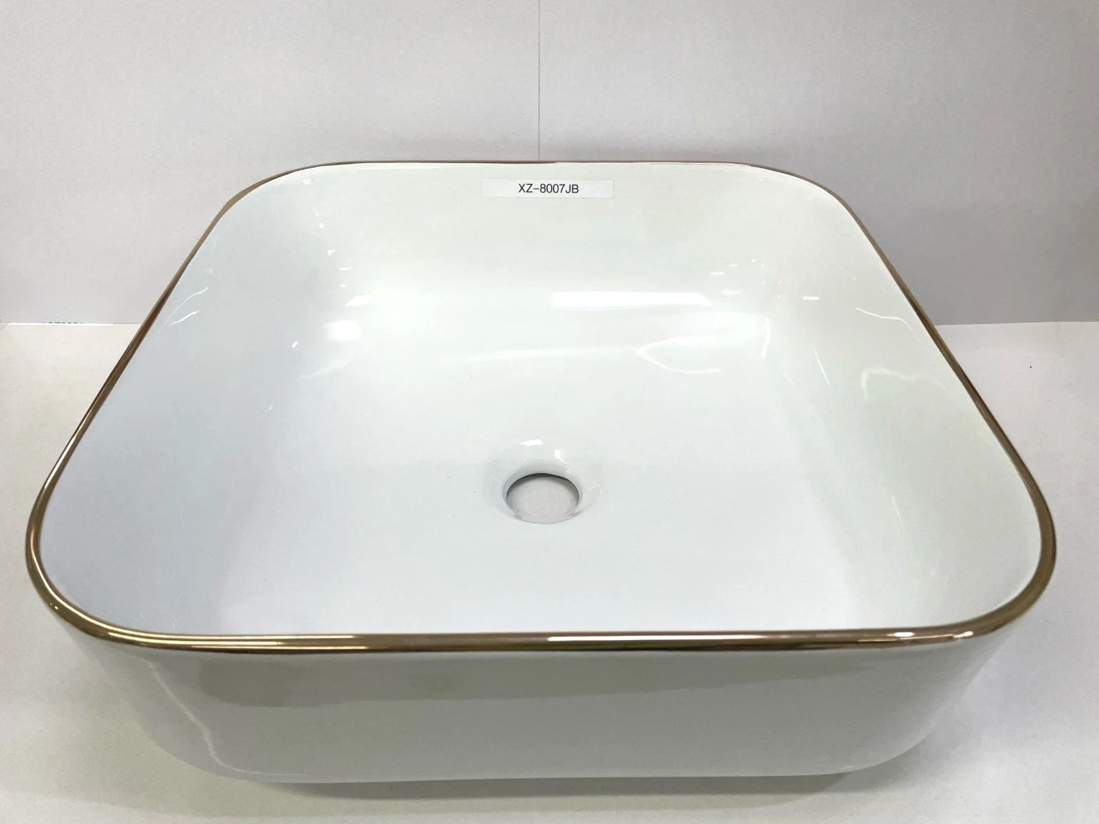 XZ-8007 Square Countertop Basin, Gold Rim