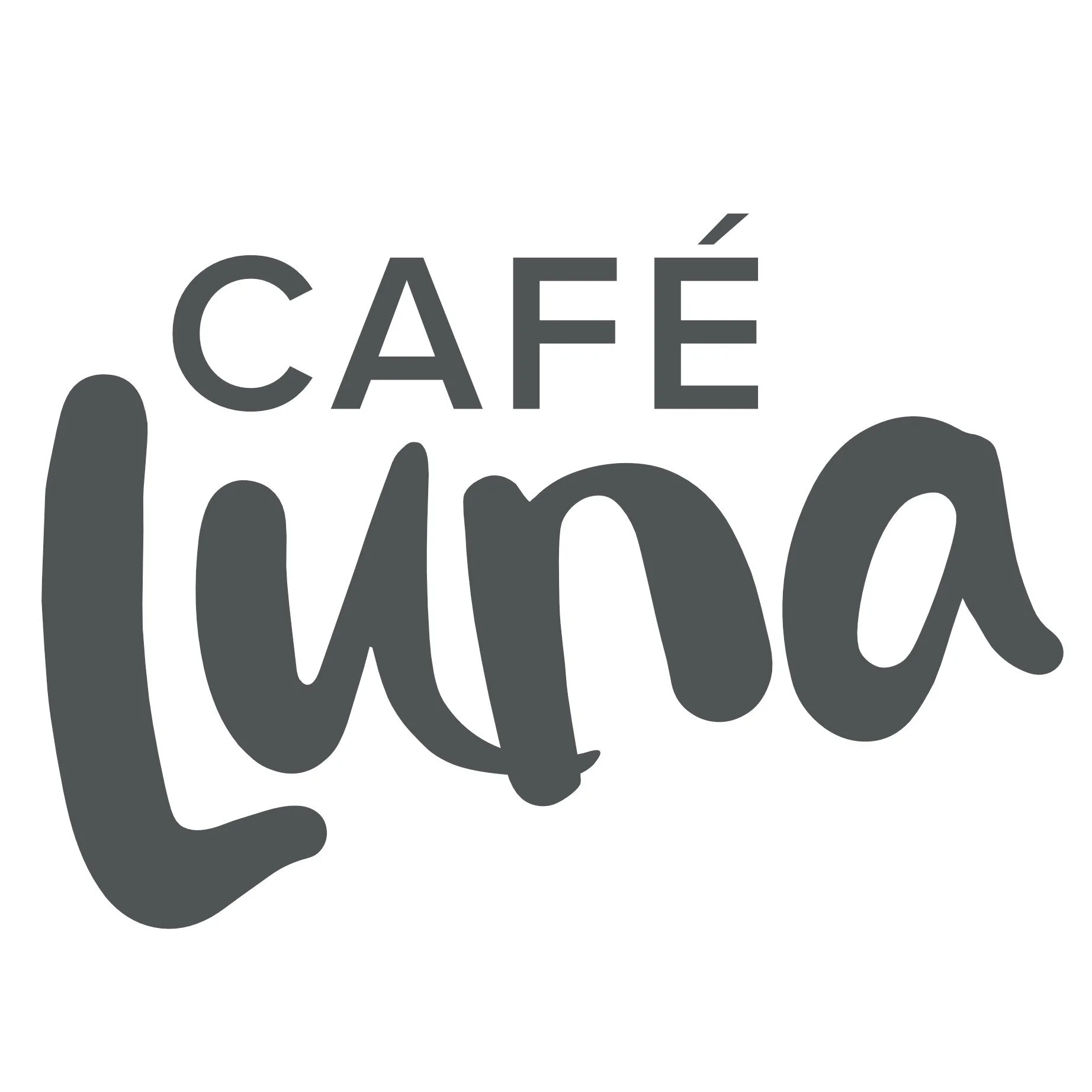 Gray silhouette of a hand holding a fork with the word 'Café' written above in bold gray letters.