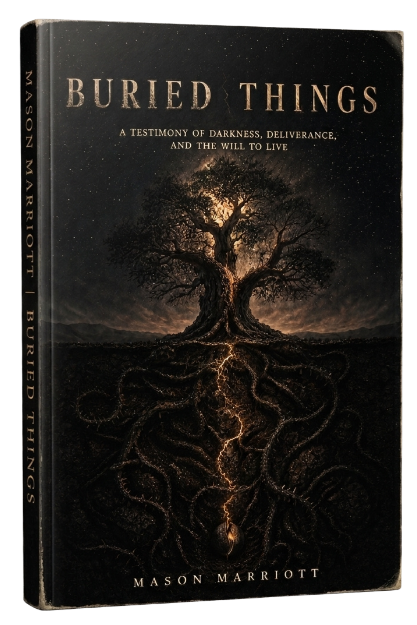 Buried things book cover black cover with gold brown and charcoal covered tree