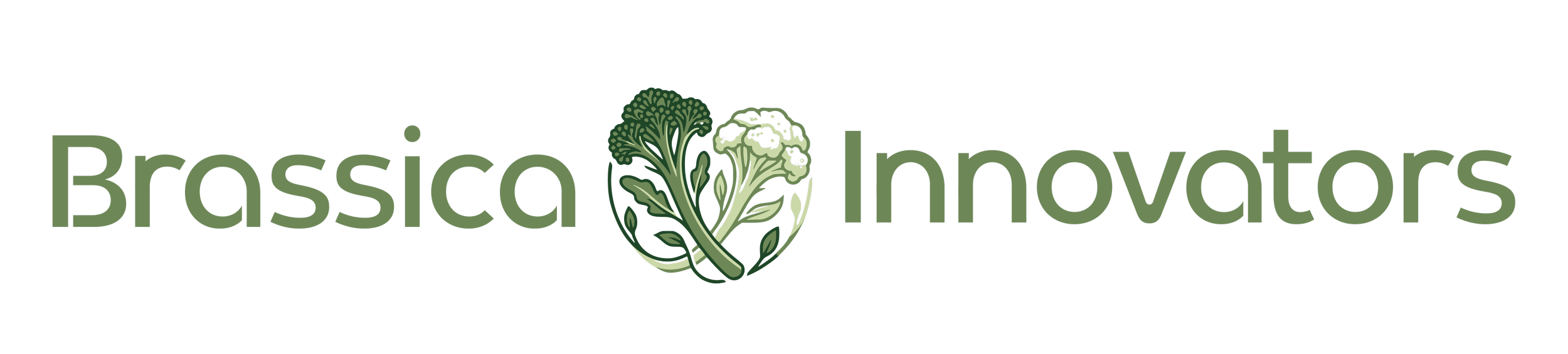Logo of Brassica Innovators with stylized broccoli and cauliflower in green tones.