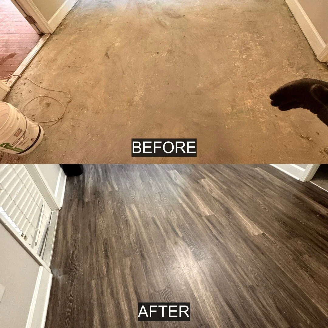 Before and after residential room flooring transformation