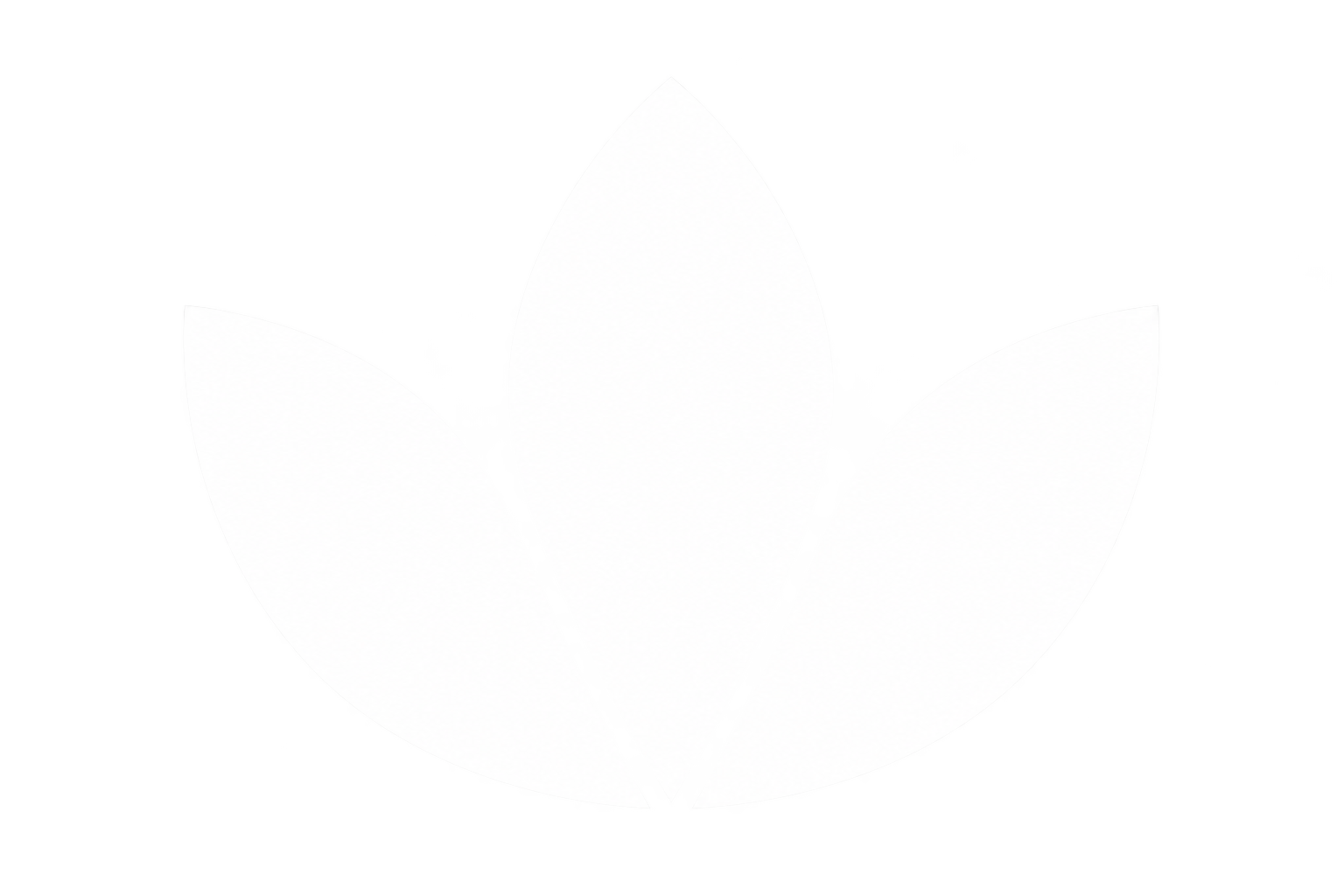 Silhouette of a three-petal flower with dotted lines emerging from the center