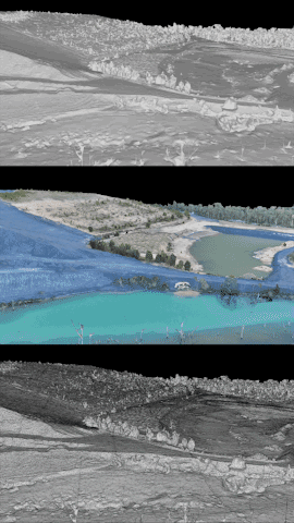 a Route Roaming demo showing a quarry as 3 separately stacked overlays used in 3D modelling, orthomosaics and georeferencing